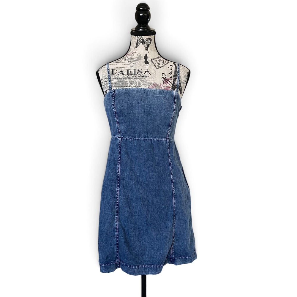 Gap Mini Dress Women S Blue Ultrasoft Denim A-Line Smocked Back Sun Dress